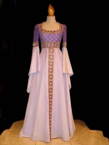 white and gold medieval dress