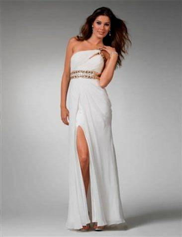 white and gold one shoulder prom dresses