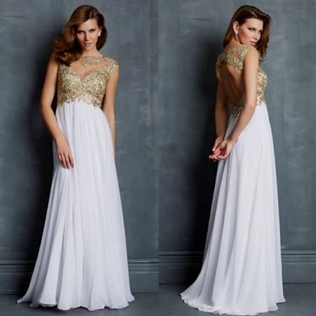 white and gold prom dresses