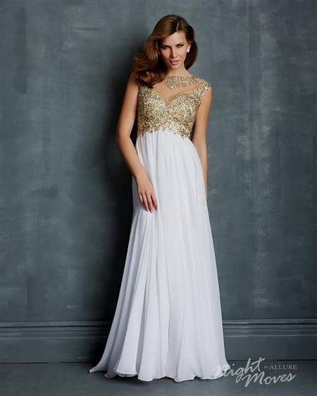white and gold prom dresses with sleeves