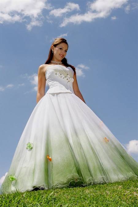 white and mint green wedding dress