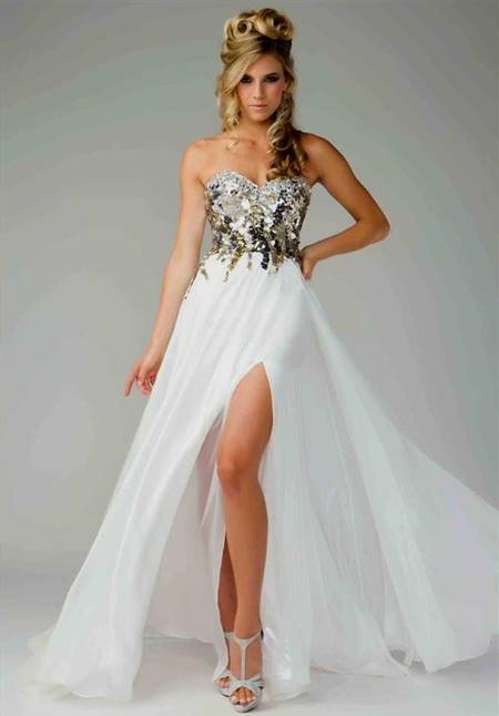 white and silver prom dresses