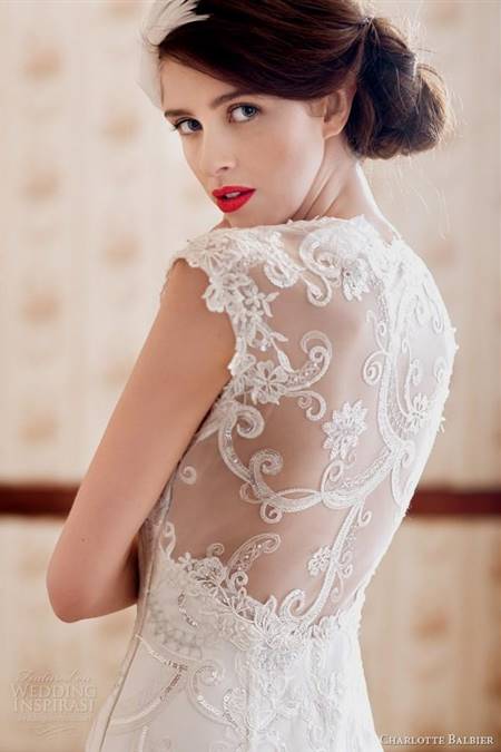 white lace back wedding dress