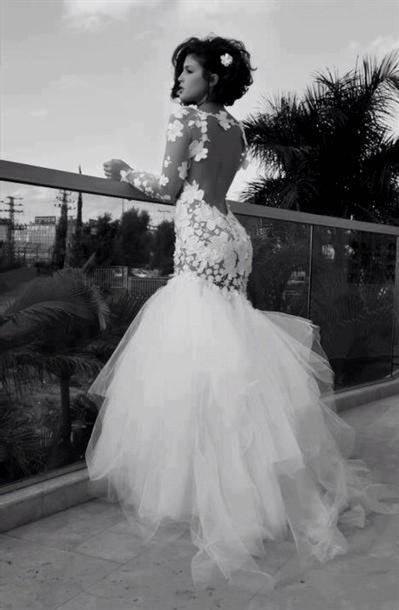 white lace mermaid prom dresses