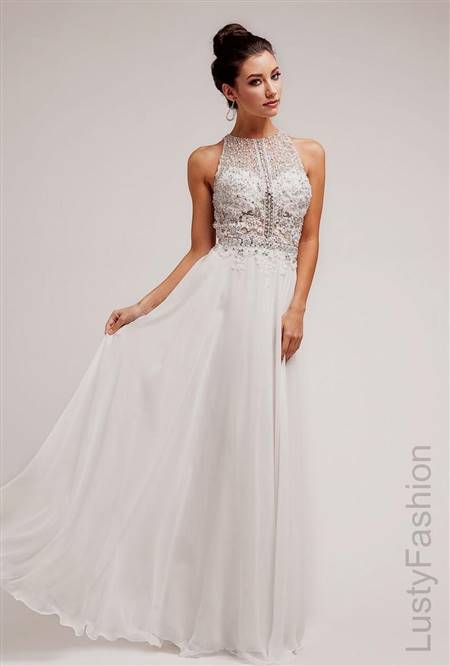 white lace prom dress