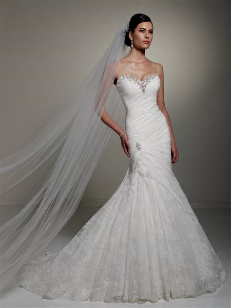 white mermaid wedding dresses with diamonds