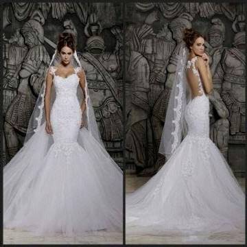 white mermaid wedding dresses with diamonds