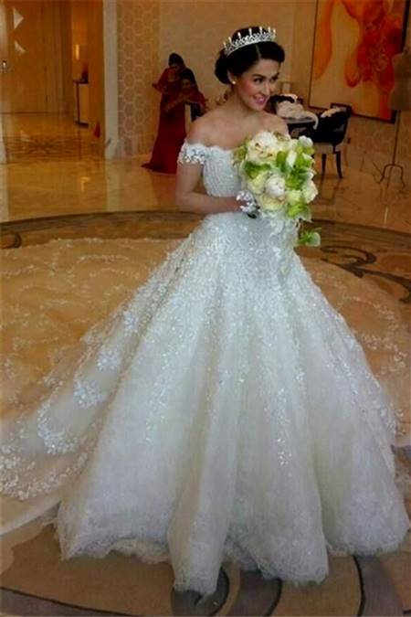 white off the shoulder ball gown