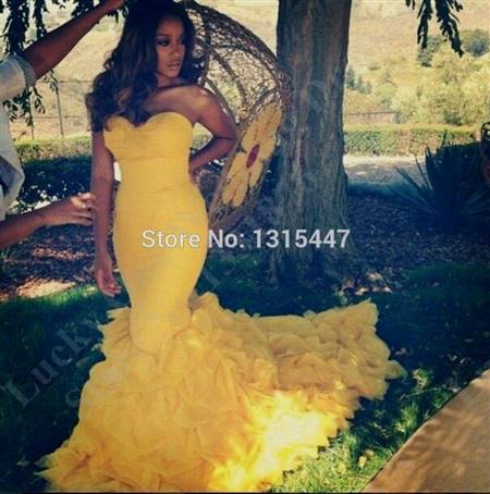 yellow mermaid prom dresses