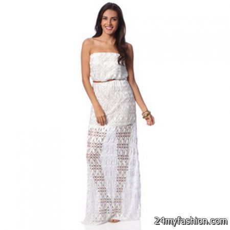 Strapless white maxi dresses