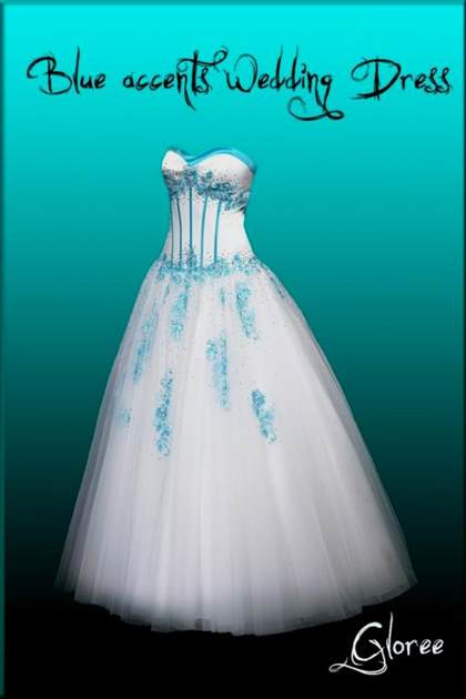 blue accented wedding dress