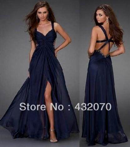 dark blue lace prom dresses