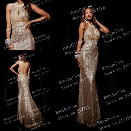 gold prom dress with open back