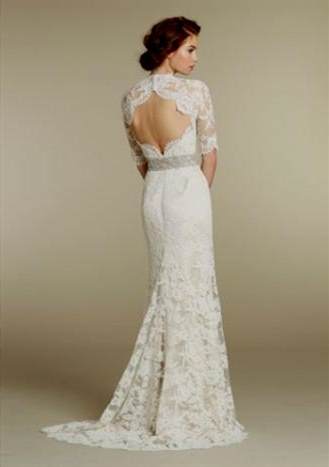 lace sleeve wedding dress open back