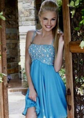 light blue sparkly short prom dress