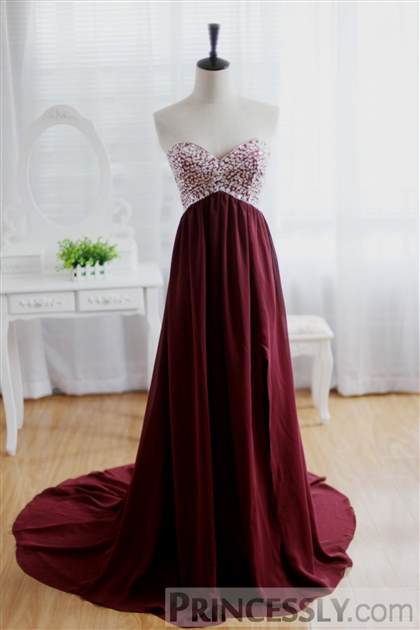 maroon chiffon prom dress