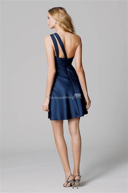 one shoulder short navy blue bridesmaid dresses