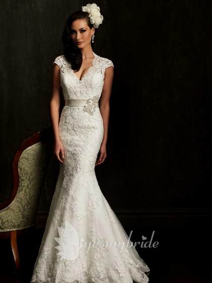 vintage lace wedding dresses with capped sleeves