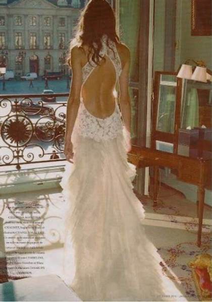wedding dress open lace back