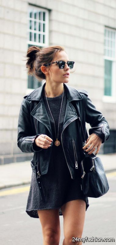 All Black Outfits With Leather Jacket 2019-2020
