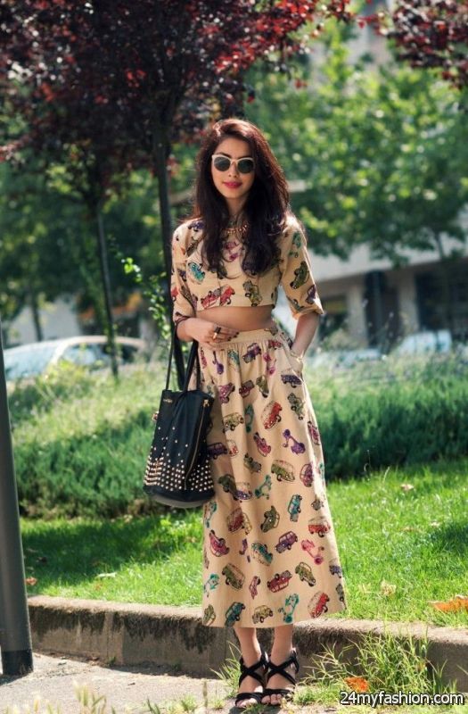 Printed Midi Skirts Outfit Combinations 2019-2020