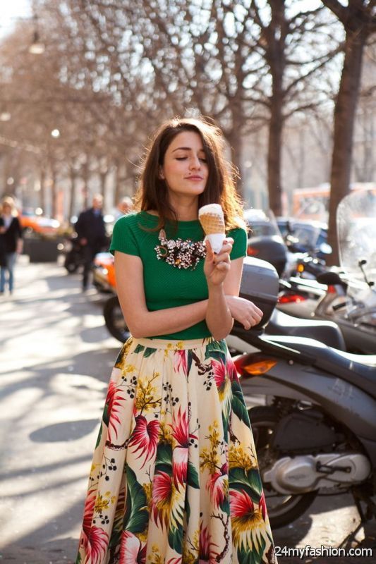 Printed Midi Skirts Outfit Combinations 2019-2020