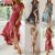 Awesome Women Boho Floral Long Dress Ladies Holiday Summer Beach Short Sleeve Maxi Dress 2021
